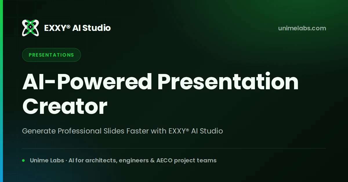 AI-generated slide deck preview inside EXXY AI Studio